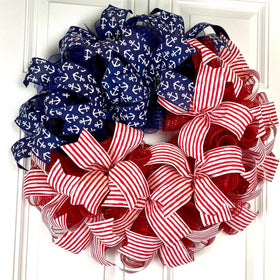 American Flag Wreath: Patriotic Stars & Stripes Decor, Nautical, 250th, 1776
