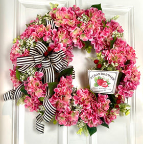 Hydrangea Wreath: Summer Floral Front Door Decor, * strawberry, watermelon, lemon