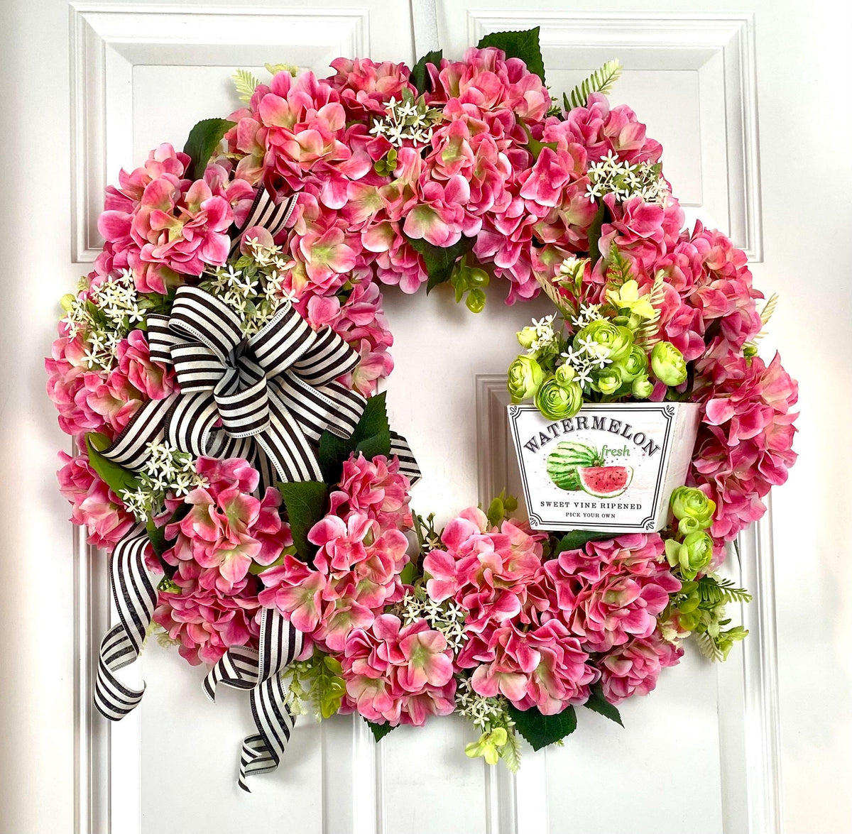 Hydrangea Wreath: Summer Floral Front Door Decor, * strawberry, watermelon, lemon