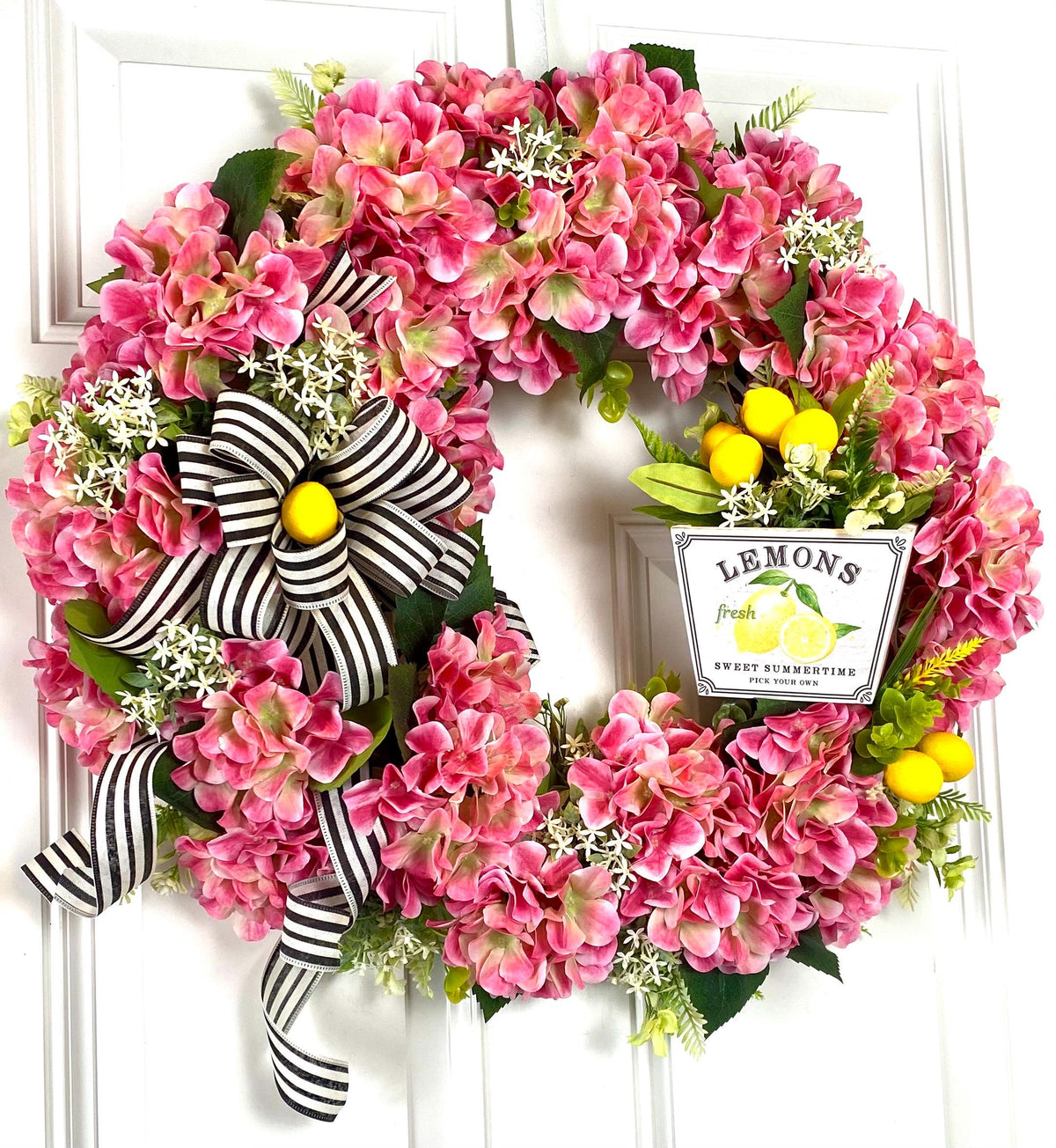 Hydrangea Wreath: Summer Floral Front Door Decor, * strawberry, watermelon, lemon