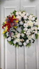 Everyday White Patriotic Memorial Wreath Front Door, Service Member, Military, Funeral