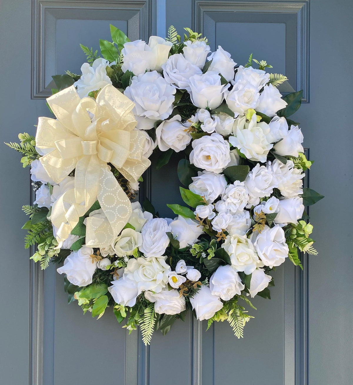 Everyday White Patriotic Memorial Wreath Front Door, Service Member, Military, Funeral