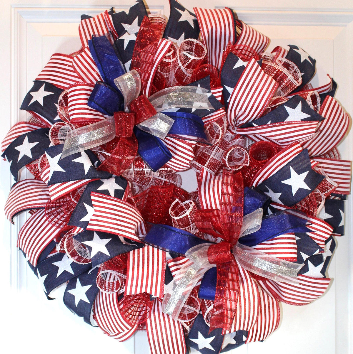 Glittered Patriotic Wreath: Americana Flag Decor, 4th of July