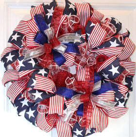 Glittered Patriotic Wreath: Americana Flag Decor, 4th of July