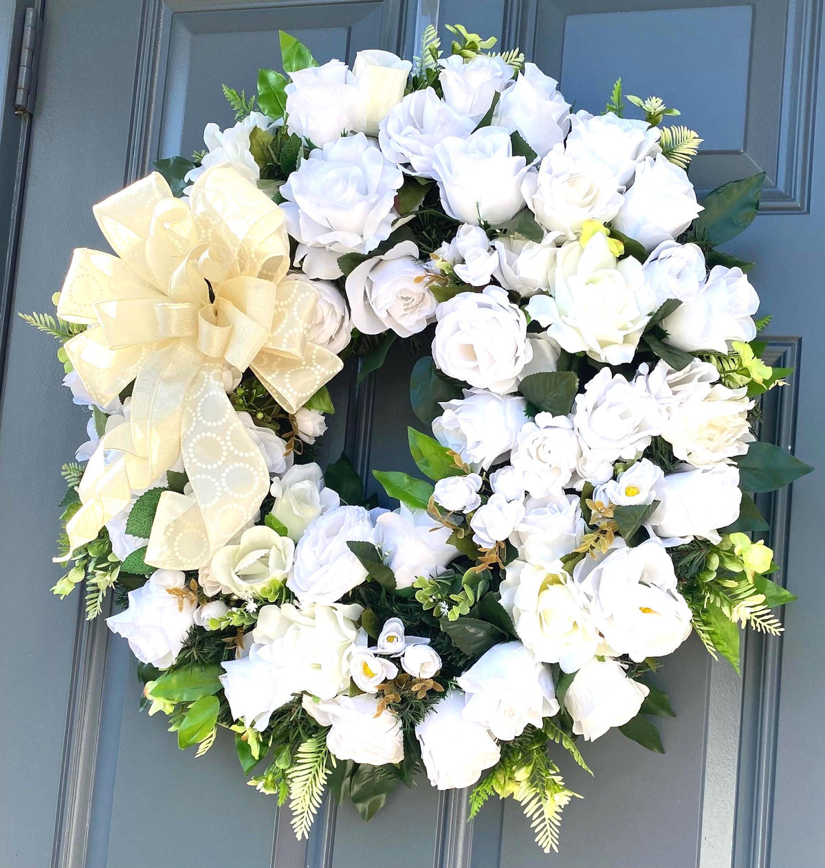 Everyday White Patriotic Memorial Wreath Front Door, Service Member, Military, Funeral