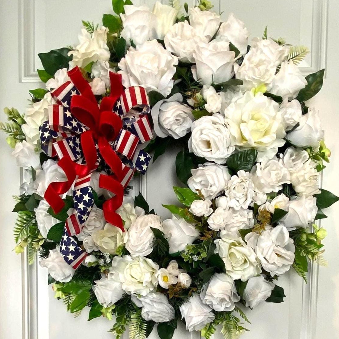 Everyday White Patriotic Memorial Wreath Front Door, Service Member, Military, Funeral