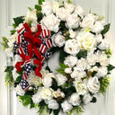 Everyday White Patriotic Memorial Wreath Front Door, Service Member, Military, Funeral