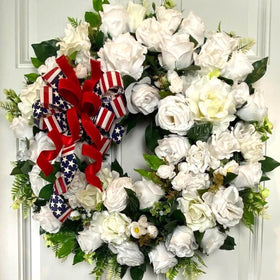 Everyday White Patriotic Memorial Wreath Front Door, Service Member, Military, Funeral