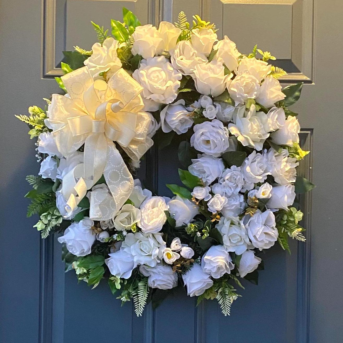 Everyday White Patriotic Memorial Wreath Front Door, Service Member, Military, Funeral