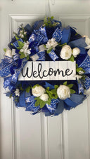 Everyday Wreath Front Door, Peony Wreath, Blue Toile, Farmhouse Wreath for Every Season, Spring Wreath, Summer Deco Mesh,