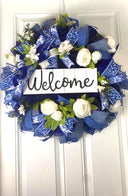 Everyday Wreath Front Door, Peony Wreath, Blue Toile, Farmhouse Wreath for Every Season, Spring Wreath, Summer Deco Mesh,