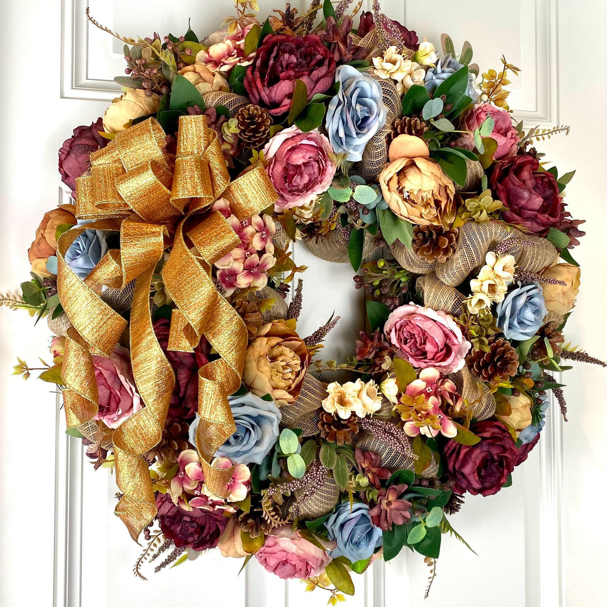 Muted Fall Peony and Hydrangea Wreath: Farmhouse Autumn Decor
