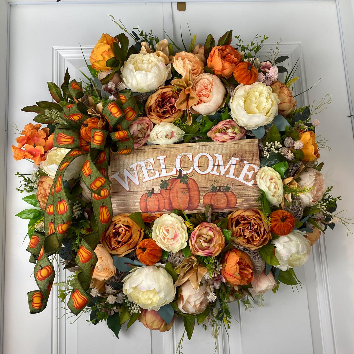 Fall Pumpkin Floral Peony-Ranunculus Wreath