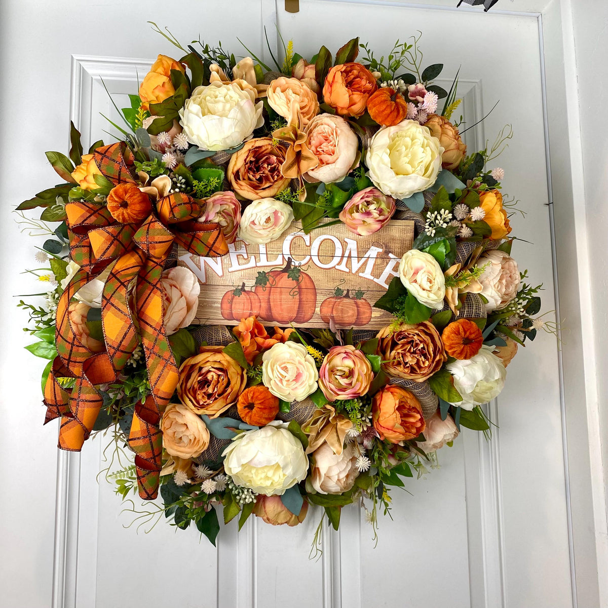 Fall Pumpkin Floral Peony-Ranunculus Wreath