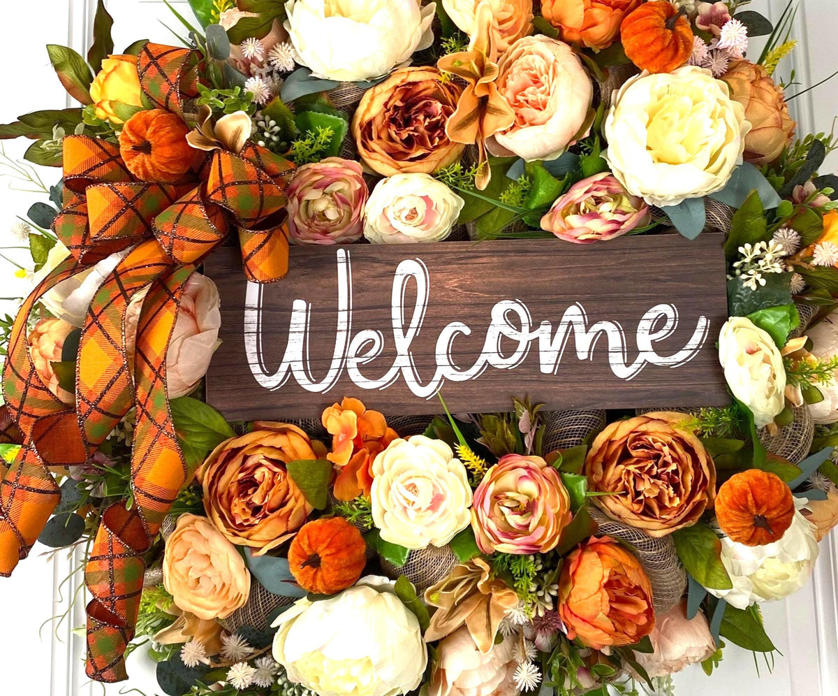 Fall Pumpkin Floral Peony-Ranunculus Wreath