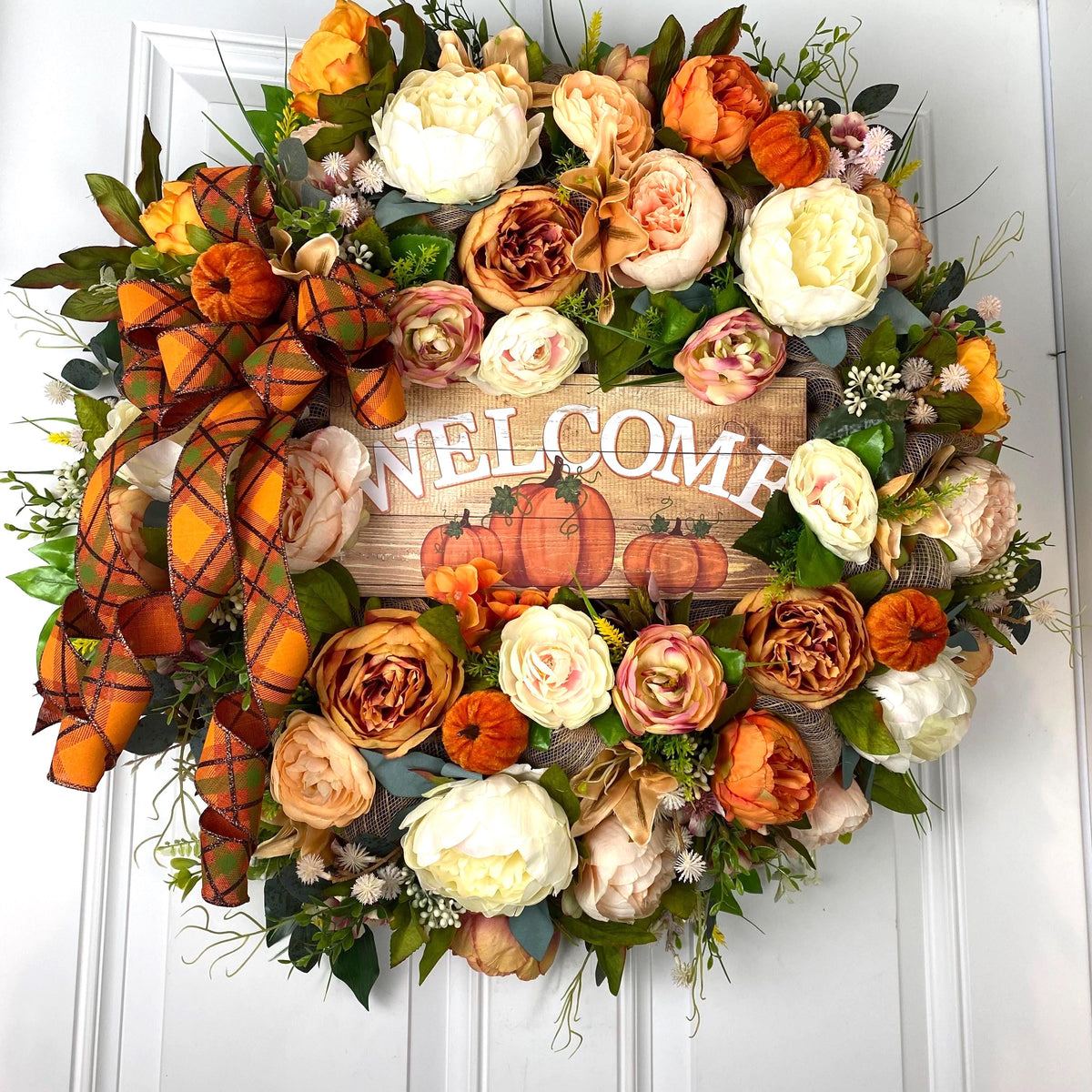 Fall Pumpkin Floral Peony-Ranunculus Wreath