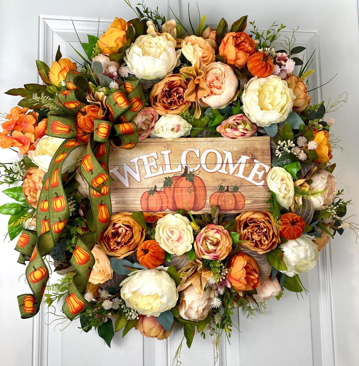 Fall Pumpkin Floral Peony-Ranunculus Wreath