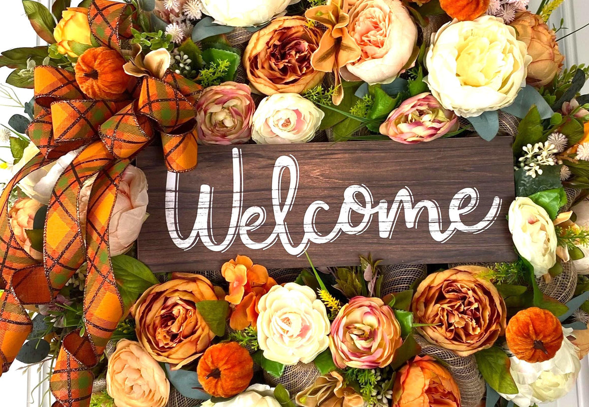 Fall Pumpkin Floral Peony-Ranunculus Wreath