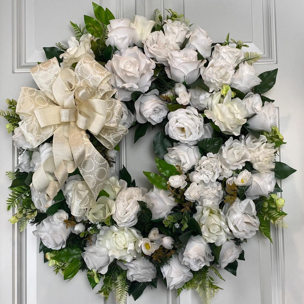 Everyday White Patriotic Memorial Wreath Front Door, Service Member, Military, Funeral