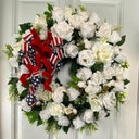 Everyday White Patriotic Memorial Wreath Front Door, Service Member, Military, Funeral
