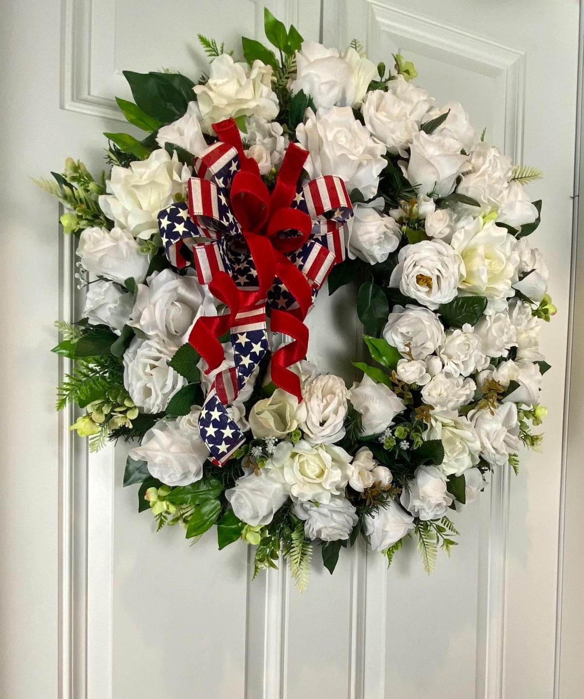 Everyday White Patriotic Memorial Wreath Front Door, Service Member, Military, Funeral