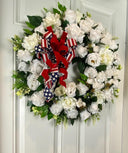 Everyday White Patriotic Memorial Wreath Front Door, Service Member, Military, Funeral