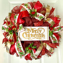 Elegant Gold and Red Nativity Wreath with Holly Berry Embellishments