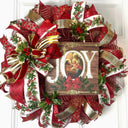 Elegant Gold and Red Nativity Wreath with Holly Berry Embellishments