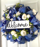 Everyday Wreath Front Door, Peony Wreath, Blue Toile, Farmhouse Wreath for Every Season, Spring Wreath, Summer Deco Mesh,