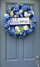 Everyday Wreath Front Door, Peony Wreath, Blue Toile, Farmhouse Wreath for Every Season, Spring Wreath, Summer Deco Mesh,