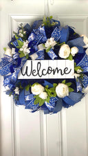 Everyday Wreath Front Door, Peony Wreath, Blue Toile, Farmhouse Wreath for Every Season, Spring Wreath, Summer Deco Mesh,