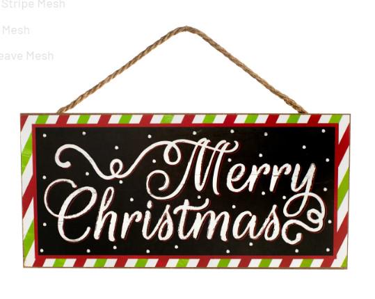 12" Merry Christmas Wreath Sign / Black & Green