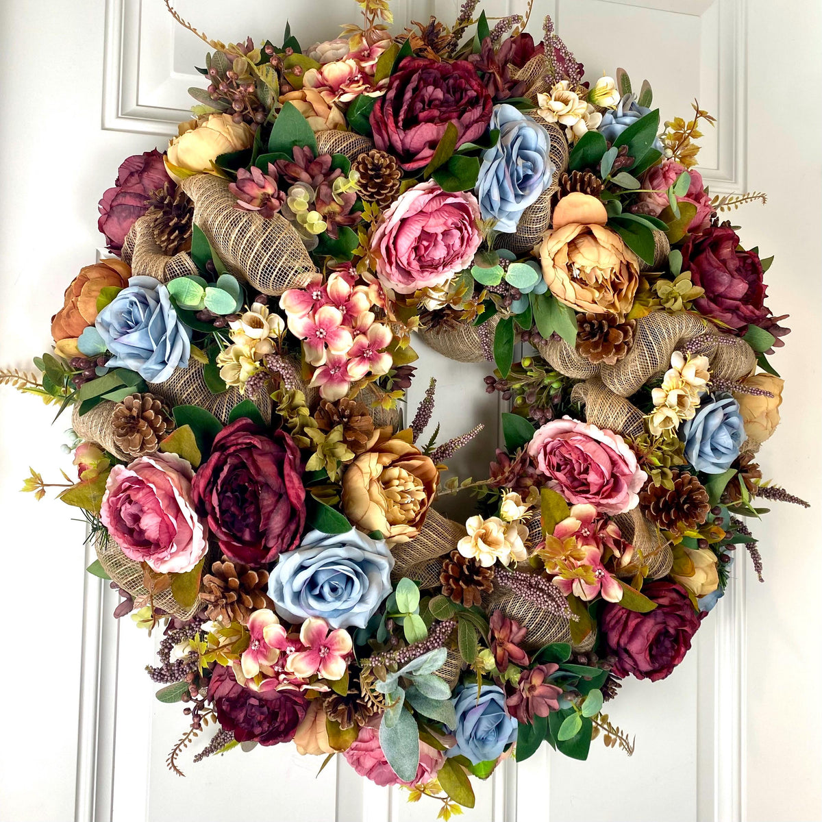 Muted Fall Peony and Hydrangea Wreath: Farmhouse Autumn Decor