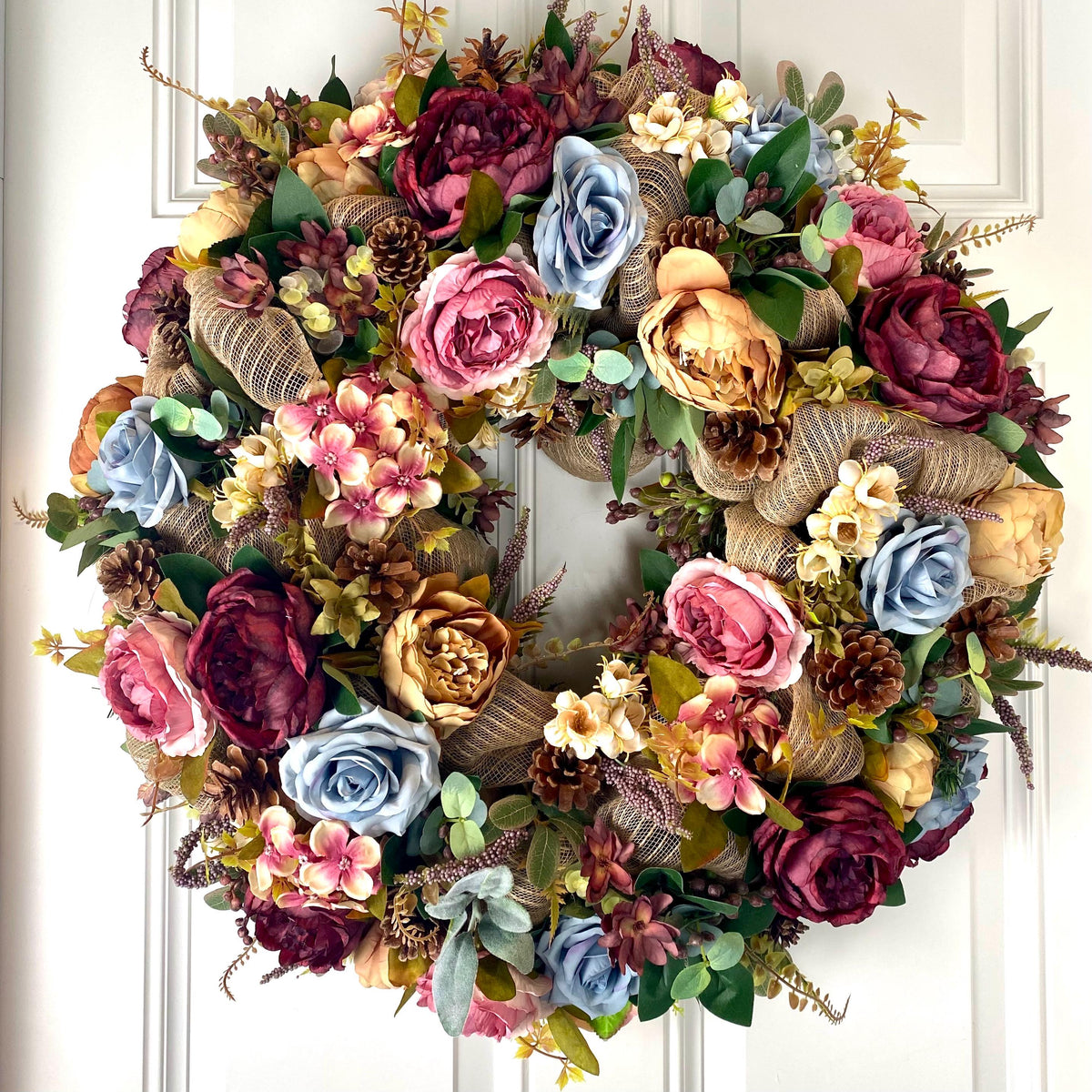 Muted Fall Peony and Hydrangea Wreath: Farmhouse Autumn Decor