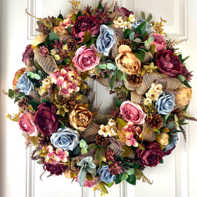 Muted Fall Peony and Hydrangea Wreath: Farmhouse Autumn Decor