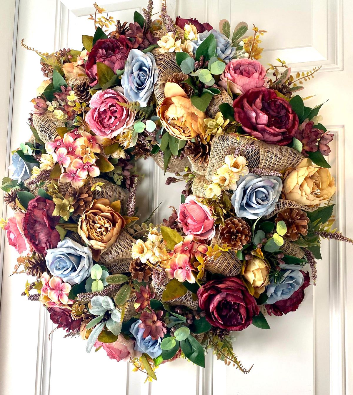 Muted Fall Peony and Hydrangea Wreath: Farmhouse Autumn Decor