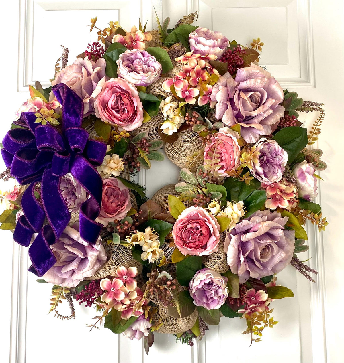 All Season Peony Hydrangea Wreath: Fall-Christmas-Easter Floral Front Door Decor