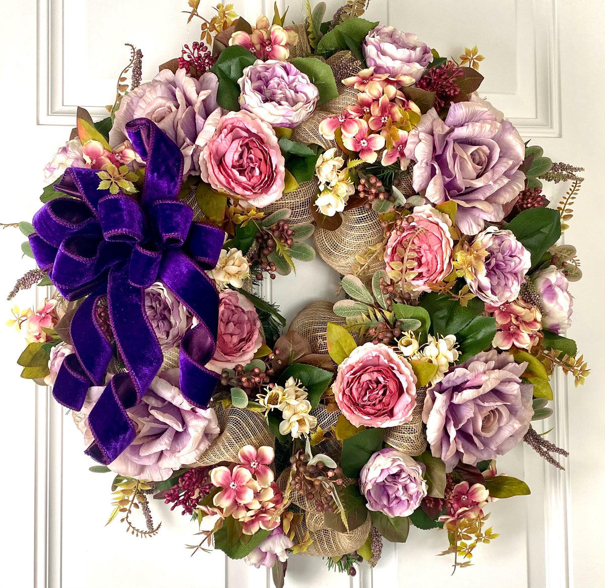 All Season Peony Hydrangea Wreath: Fall-Christmas-Easter Floral Front Door Decor