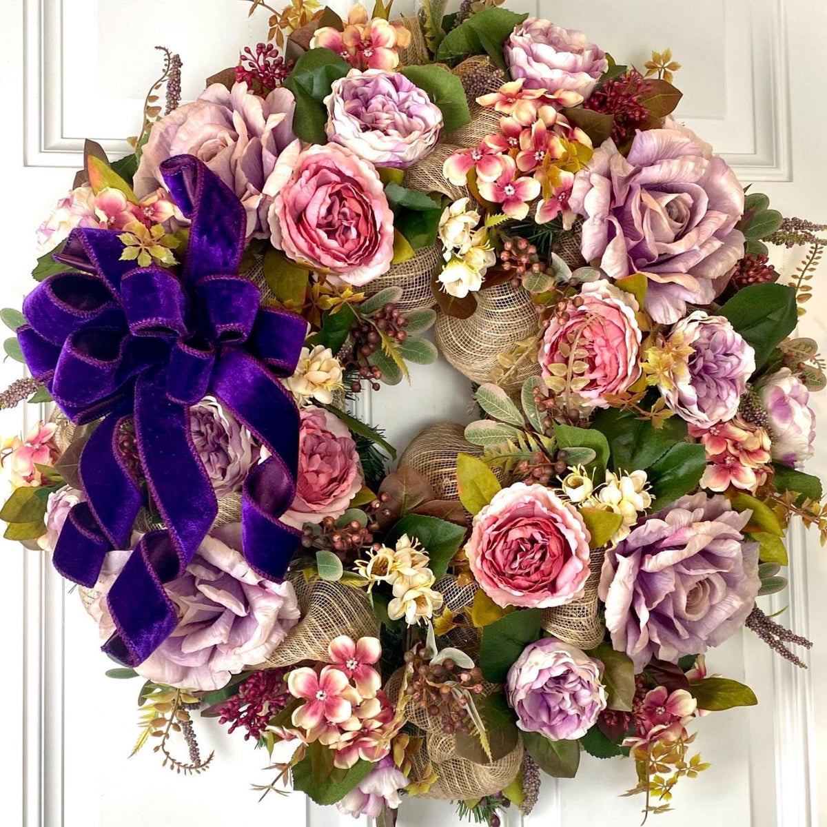 All Season Peony Hydrangea Wreath: Fall-Christmas-Easter Floral Front Door Decor