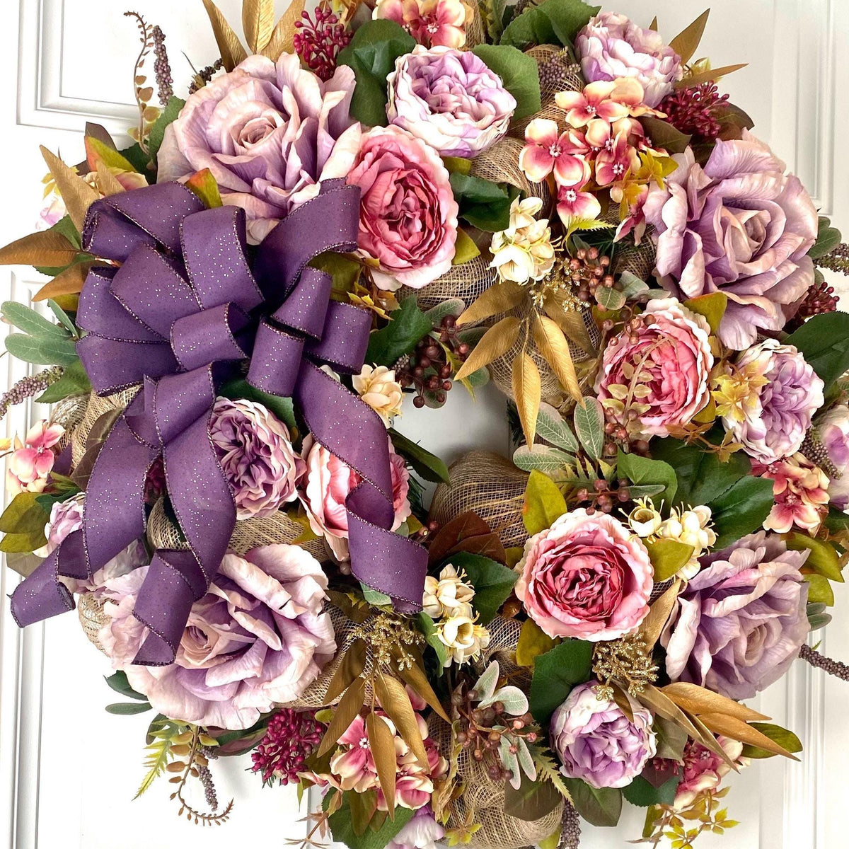 All Season Peony Hydrangea Wreath: Fall-Christmas-Easter Floral Front Door Decor