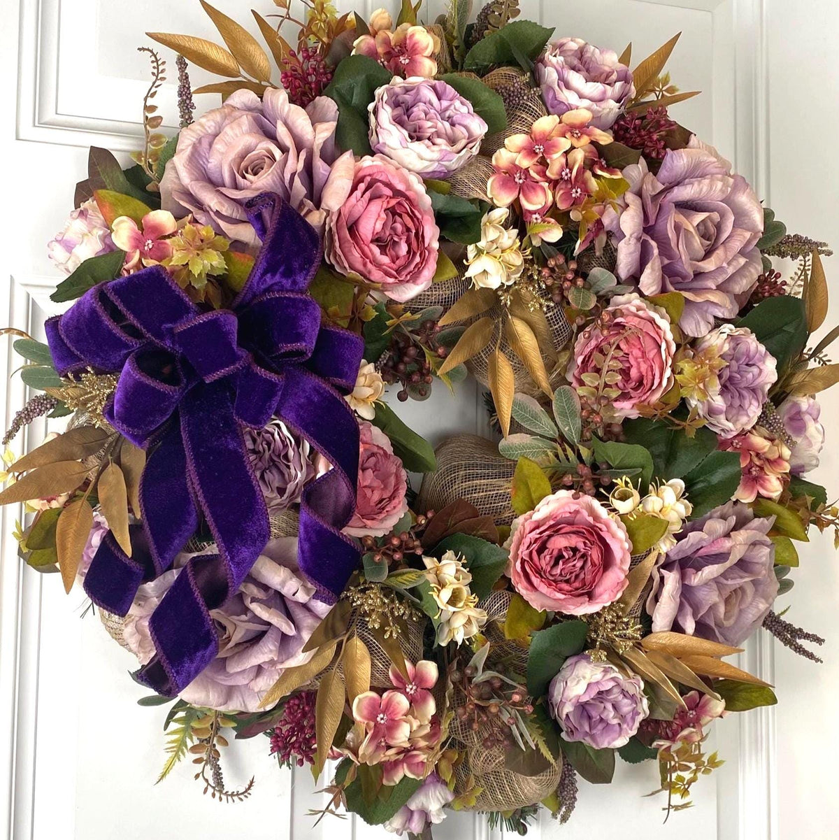 All Season Peony Hydrangea Wreath: Fall-Christmas-Easter Floral Front Door Decor
