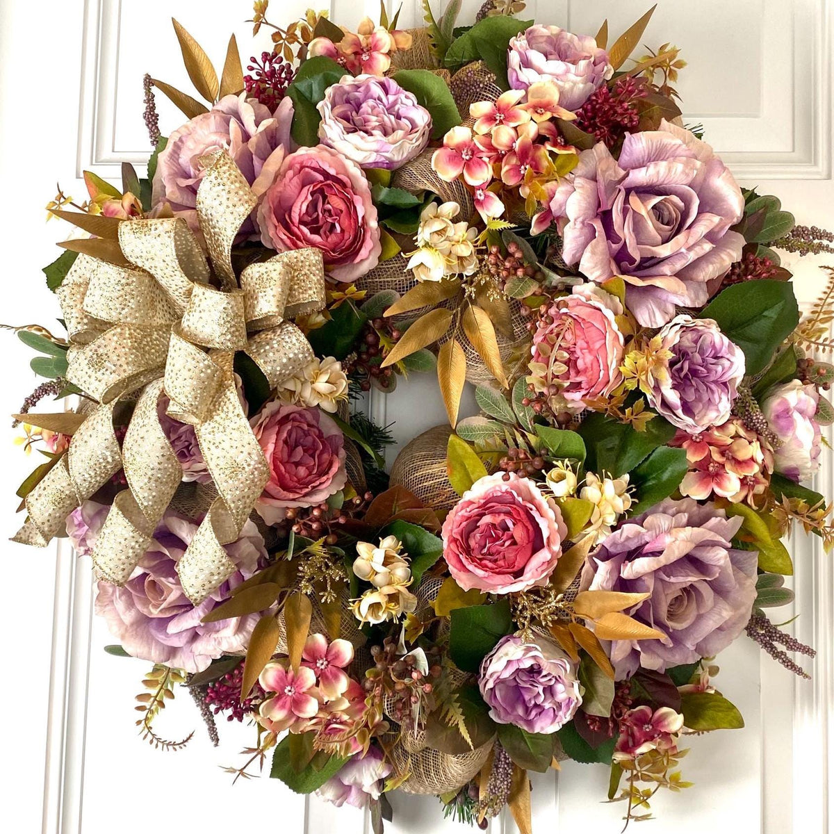All Season Peony Hydrangea Wreath: Fall-Christmas-Easter Floral Front Door Decor
