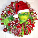 Whimsical Christmas Wreath, Green Monster Wreath, Mean One, Red and Green Holiday Candy Wreath, Holiday Fantasy
