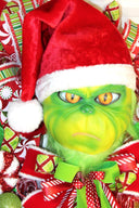 Whimsical Christmas Wreath, Green Monster Wreath, Mean One, Red and Green Holiday Candy Wreath, Holiday Fantasy