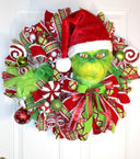 Whimsical Christmas Wreath, Green Monster Wreath, Mean One, Red and Green Holiday Candy Wreath, Holiday Fantasy