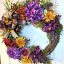 Fall Wreath Front Door, Fall Hydrangea & Aster wreath, Designer Wreath, Purple, Orange, Gold Fall Wreath, wreath with bow
