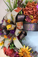 Fall Wreath Front Door, Fall Hydrangea & Aster wreath, Designer Wreath, Purple, Orange, Gold Fall Wreath, wreath with bow