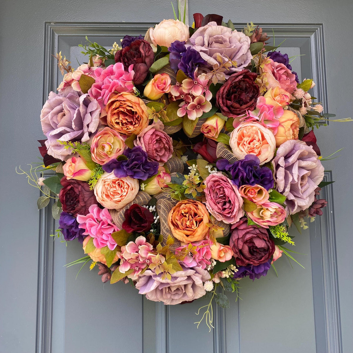 Fall Peony Hydrangea Wreath: Summer Floral Front Door Decor