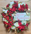 Elegant Poinsettia Christmas Wreath with Golden Leaves & Cedar Accents