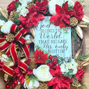 Elegant Poinsettia Christmas Wreath with Golden Leaves & Cedar Accents